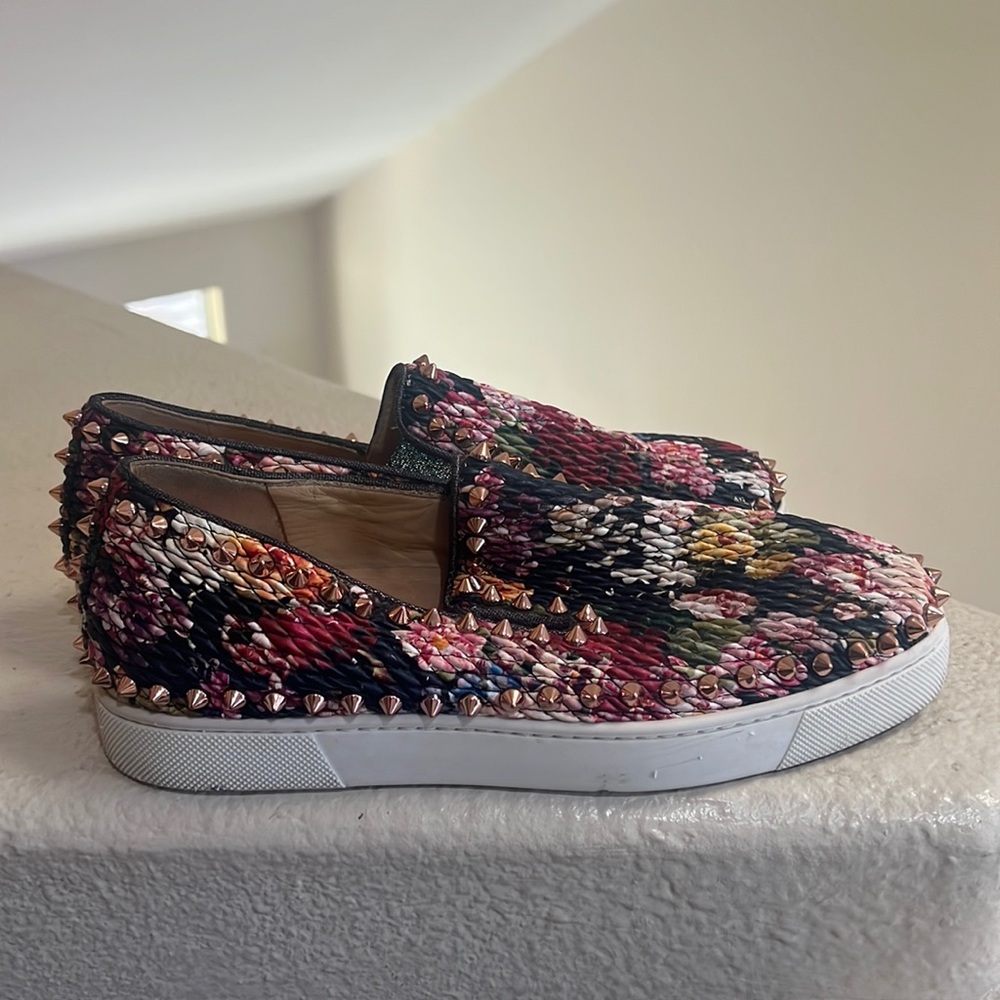 Christian Louboutin PIK BOAT Quilted Floral Tissu Spike Flat Sneaker Sho…